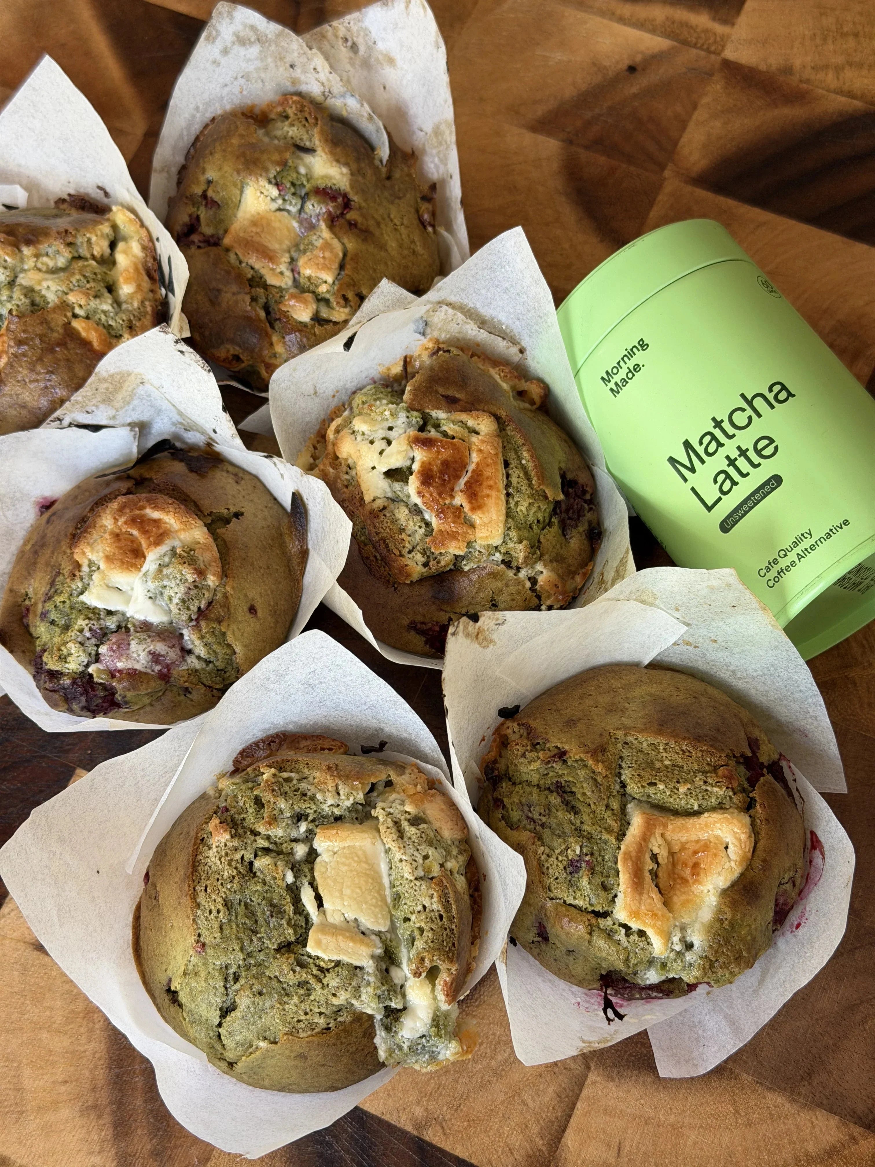 White Chocolate Matcha Raspberry Muffins - Morning Made